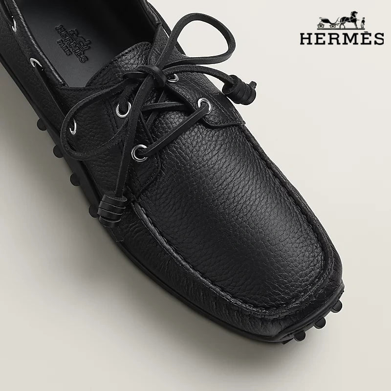 Hermès Trip Series Grained Leather Boat Shoes "Black"