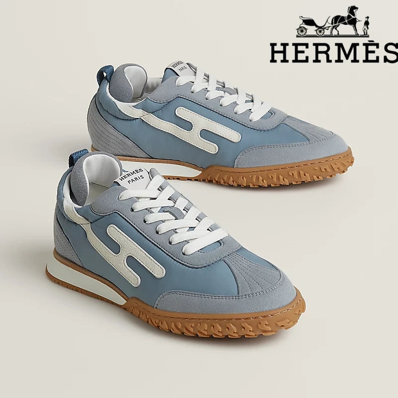 Hermès Jet Sneaker "Light Blue" Technical Fabric Suede Leather Men Retro Sneakers