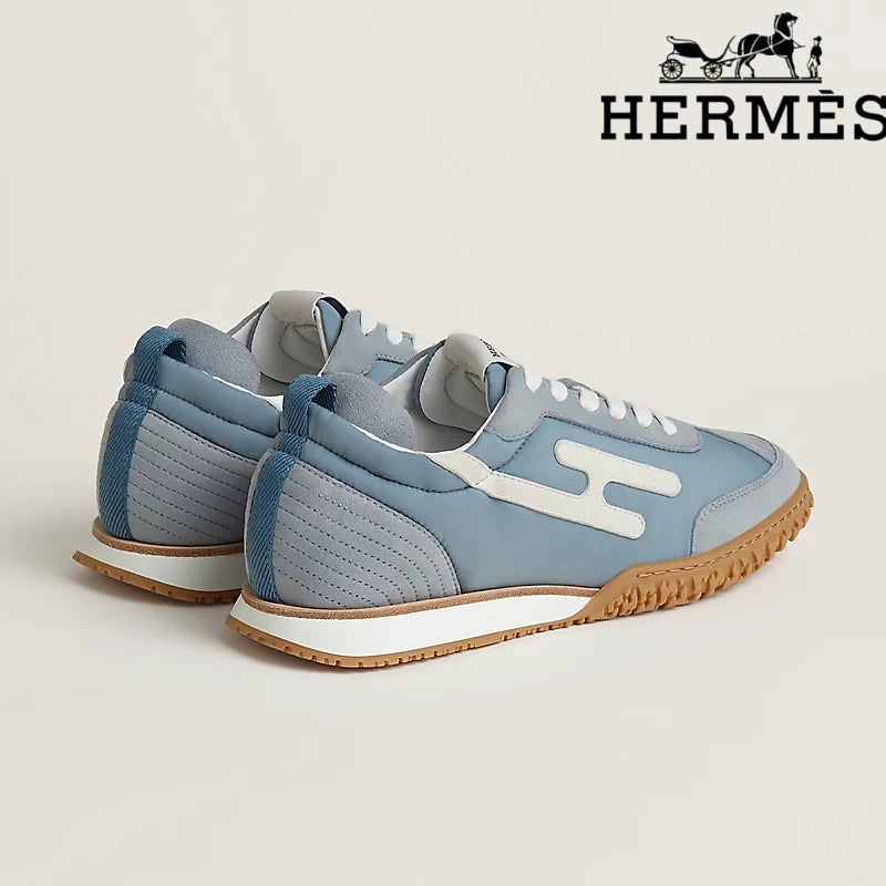 Hermès Jet Sneaker "Light Blue" Technical Fabric Suede Leather Men Retro Sneakers