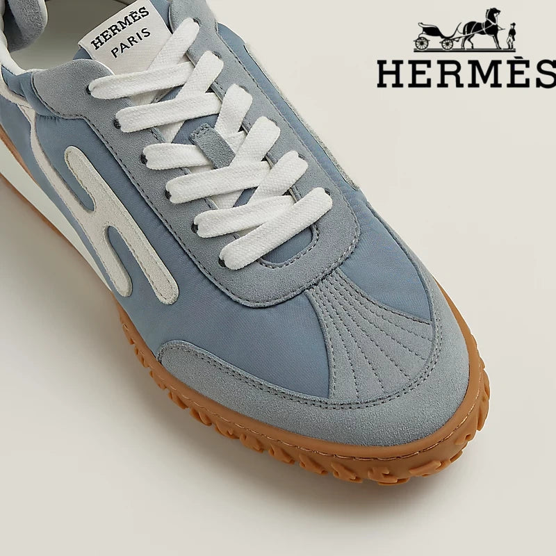 Hermès Jet Sneaker "Light Blue" Technical Fabric Suede Leather Men Retro Sneakers