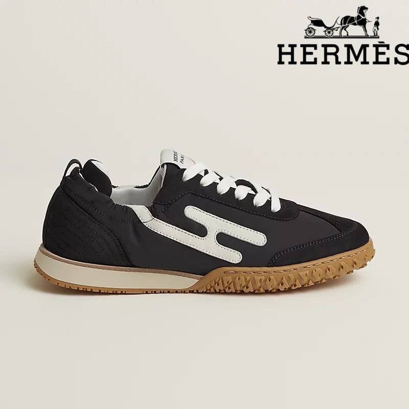 Hermès Jet Sneaker "Black" Technical Fabric Suede Leather Men Retro Sneakers