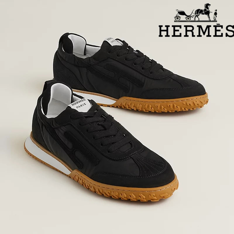 Hermès Jet Sneaker "All Black" Technical Fabric Suede Leather Men Retro Sneakers