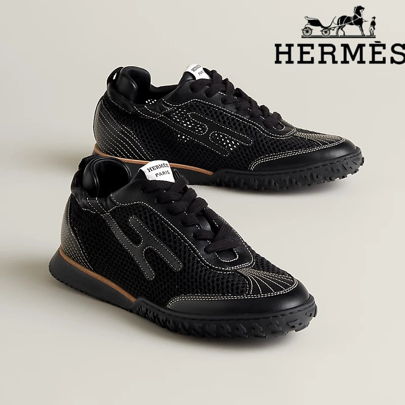 Hermès Jet Sneaker "Black" Mesh & Calfskin Leather Men Retro Sneakers