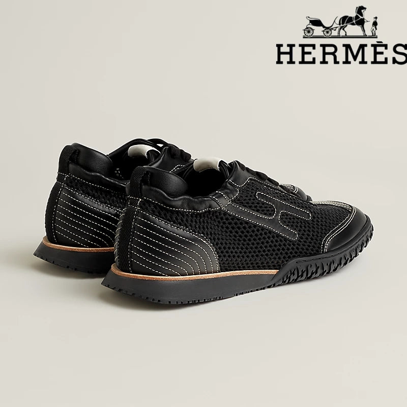 Hermès Jet Sneaker "Black" Mesh & Calfskin Leather Men Retro Sneakers