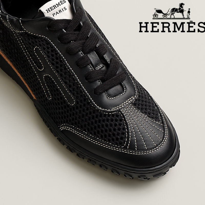 Hermès Jet Sneaker "Black" Mesh & Calfskin Leather Men Retro Sneakers