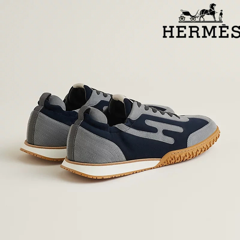 Hermès Jet Sneaker "Navy Blue & Grey" Suede Technical Fabric Men Retro Sneakers