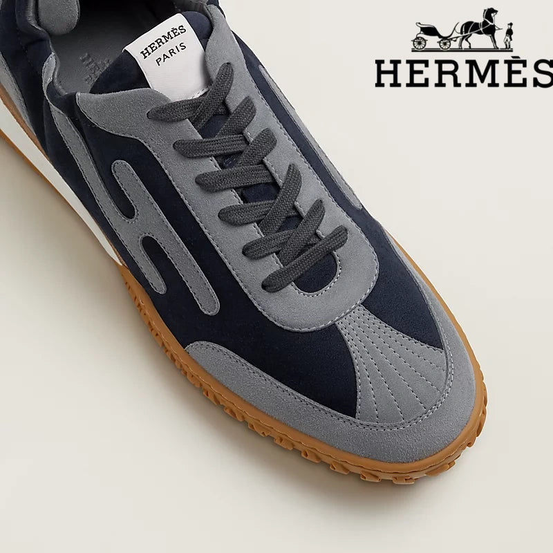 Hermès Jet Sneaker "Navy Blue & Grey" Suede Technical Fabric Men Retro Sneakers