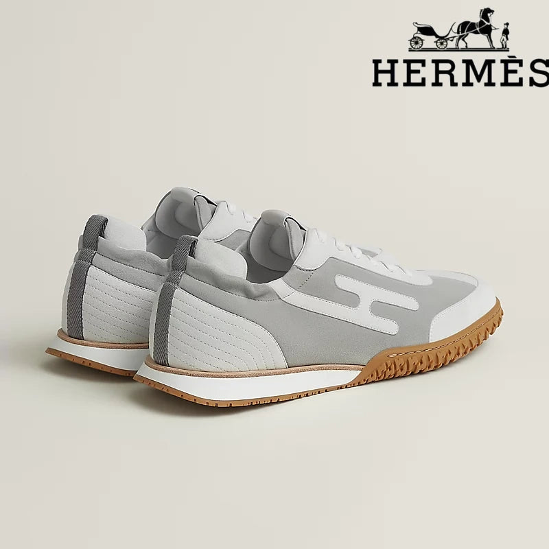 Hermès Jet Sneaker "White & Light Grey" Suede Technical Fabric Men Retro Sneakers