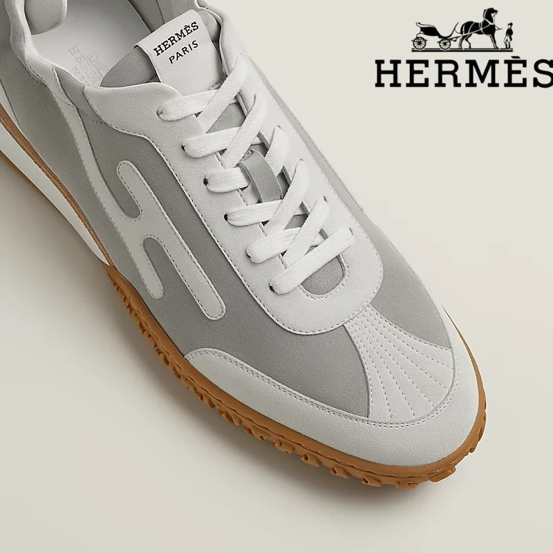 Hermès Jet Sneaker "White & Light Grey" Suede Technical Fabric Men Retro Sneakers