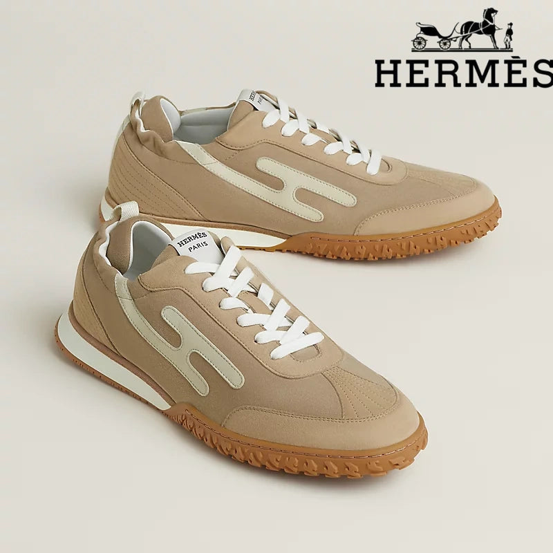Hermès Jet Sneaker "Beige" Suede Technical Fabric Men Retro Sneakers