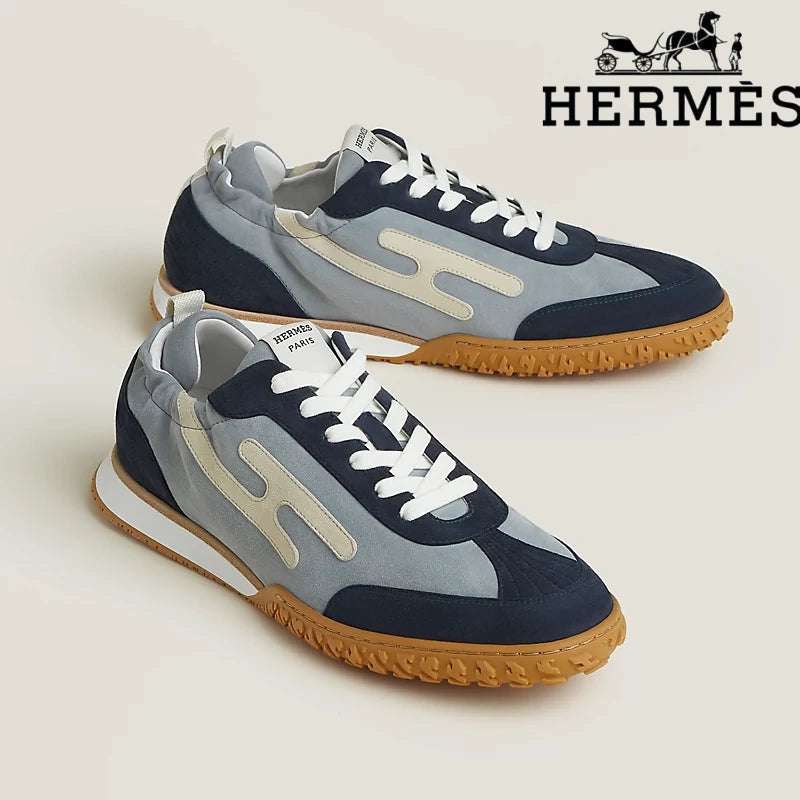 Hermès Jet Sneaker "Navy Blue & Grey" Suede Technical Fabric Men Retro Sneakers