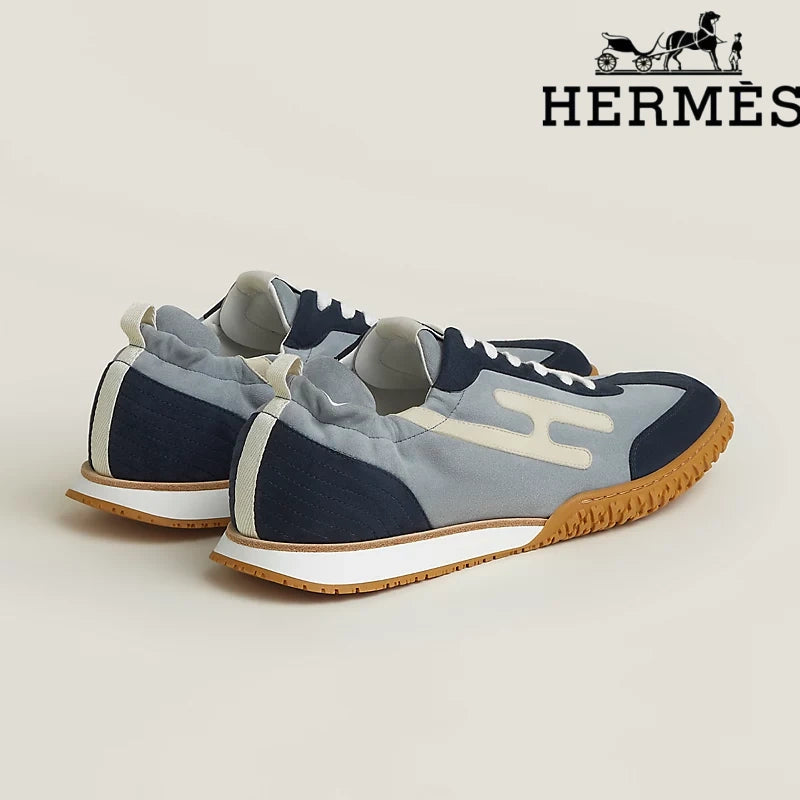 Hermès Jet Sneaker "Navy Blue & Grey" Suede Technical Fabric Men Retro Sneakers