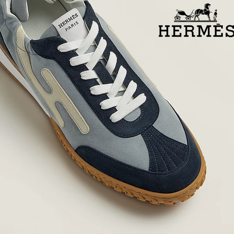 Hermès Jet Sneaker "Navy Blue & Grey" Suede Technical Fabric Men Retro Sneakers