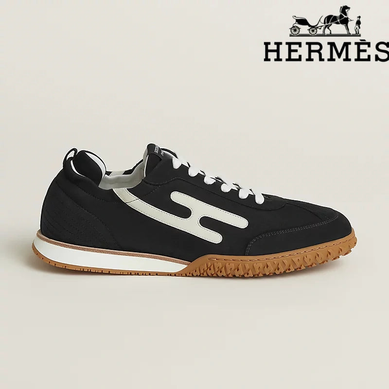 Hermès Jet Sneaker "Black & White" Suede Technical Fabric Men Retro Sneakers