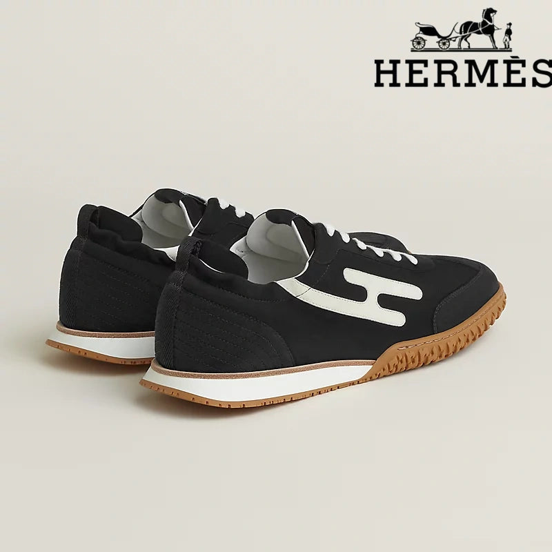 Hermès Jet Sneaker "Black & White" Suede Technical Fabric Men Retro Sneakers
