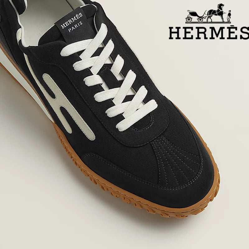 Hermès Jet Sneaker "Black & White" Suede Technical Fabric Men Retro Sneakers