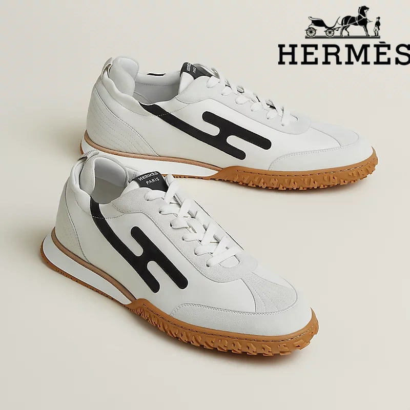 Hermès Jet Sneaker "White & Black" Leather Suede Men Retro Sneakers