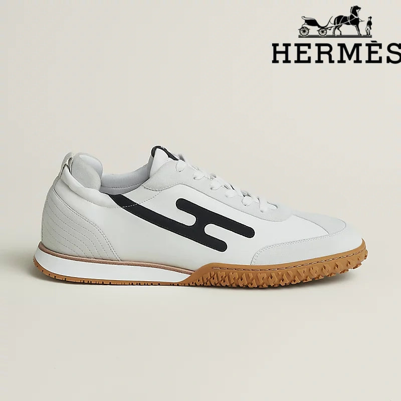 Hermès Jet Sneaker "White & Black" Leather Suede Men Retro Sneakers