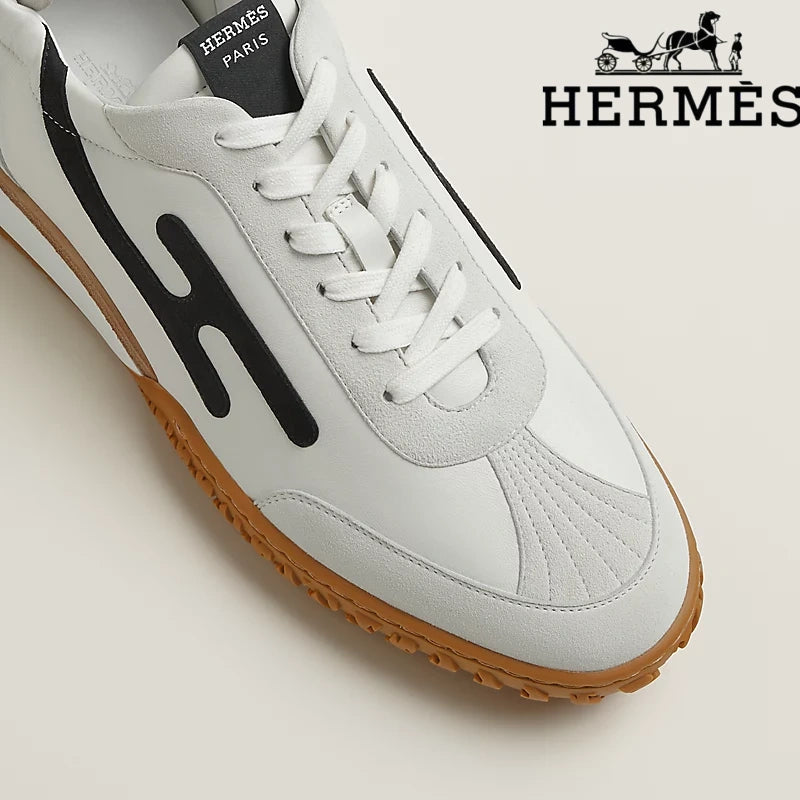 Hermès Jet Sneaker "White & Black" Leather Suede Men Retro Sneakers