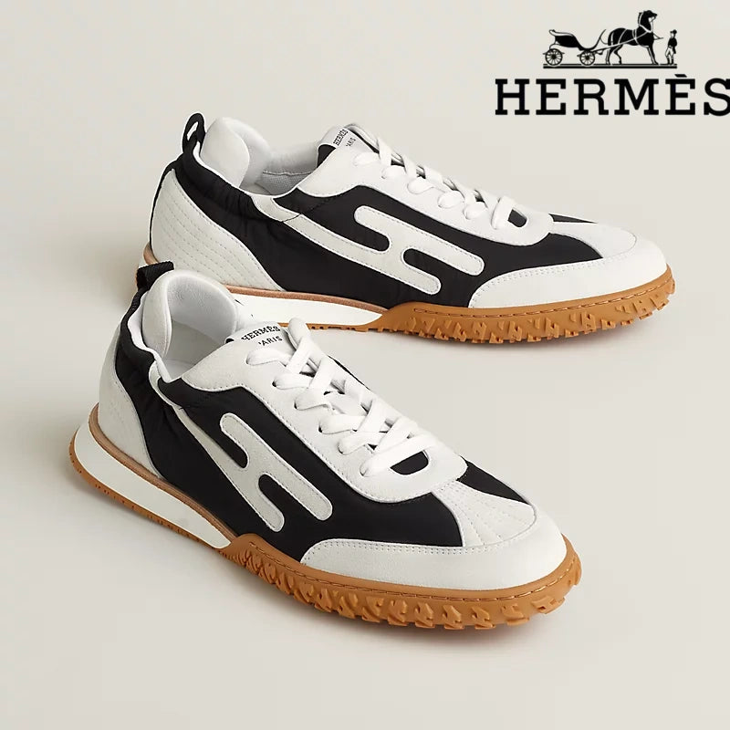 Hermès Jet Sneaker "Black And White" Nubuck Leather Men Retro Sneakers