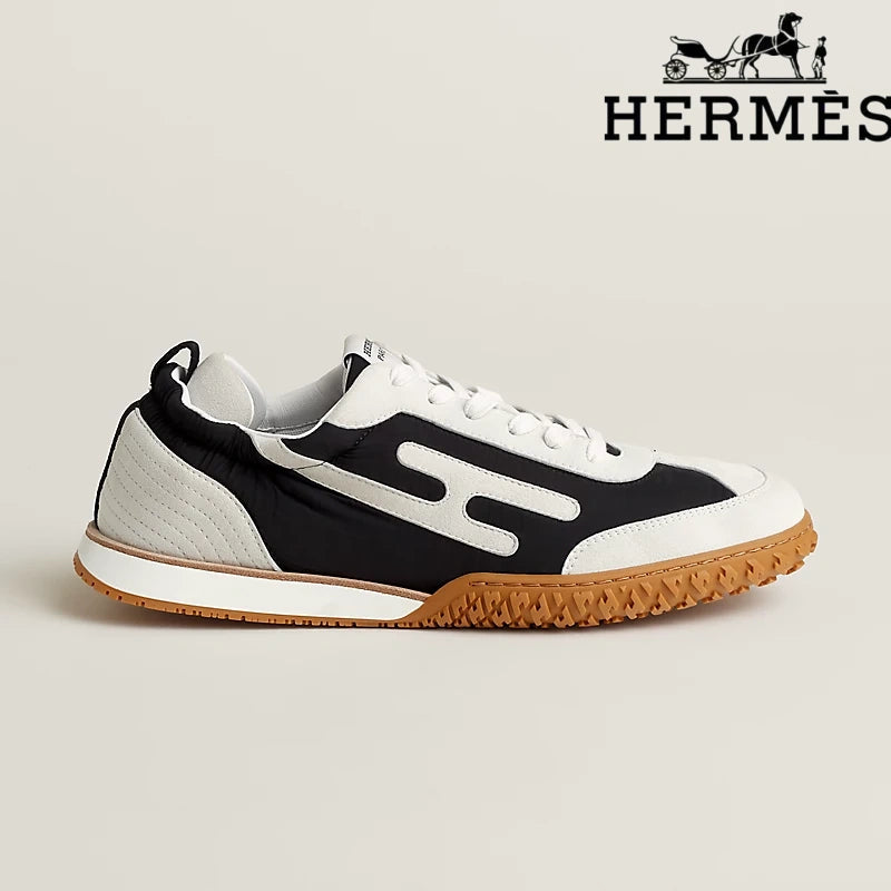 Hermès Jet Sneaker "Black And White" Nubuck Leather Men Retro Sneakers