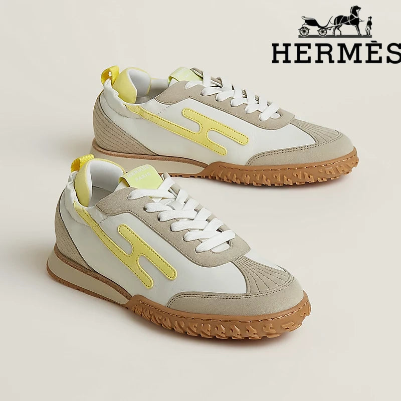 Hermès Jet Sneaker "White And Yellow" Leather Nubuck Men Retro Sneakers