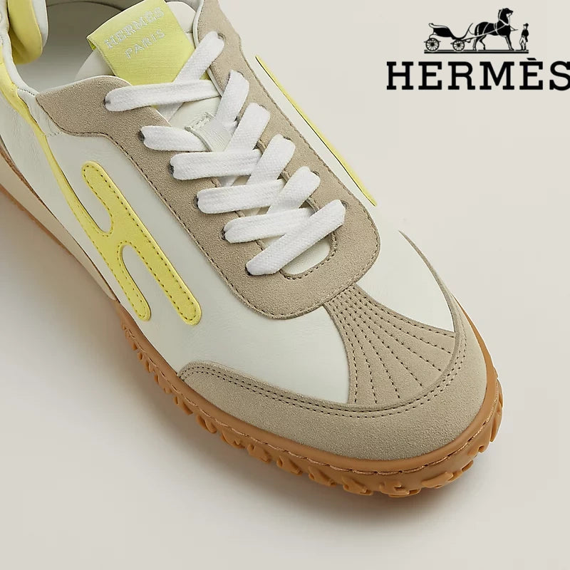 Hermès Jet Sneaker "White And Yellow" Leather Nubuck Men Retro Sneakers