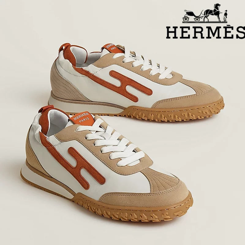 Hermès Jet Sneaker "White And Rust" Leather Nubuck Men Retro Sneakers