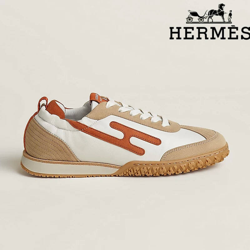 Hermès Jet Sneaker "White And Rust" Leather Nubuck Men Retro Sneakers