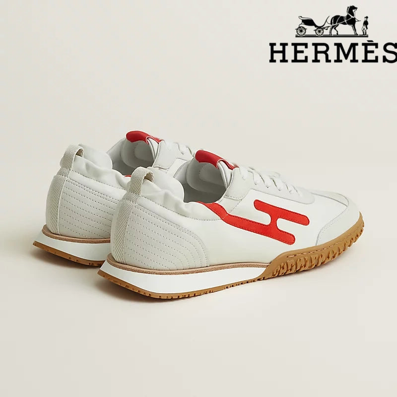 Hermès Jet Sneaker "White And Red" Leather Nubuck Men Retro Sneakers