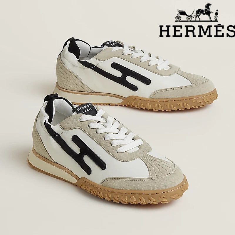 Hermès Jet Sneaker "White And Black" Leather Nubuck Men Retro Sneakers