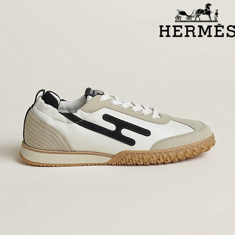 Hermès Jet Sneaker "White And Black" Leather Nubuck Men Retro Sneakers
