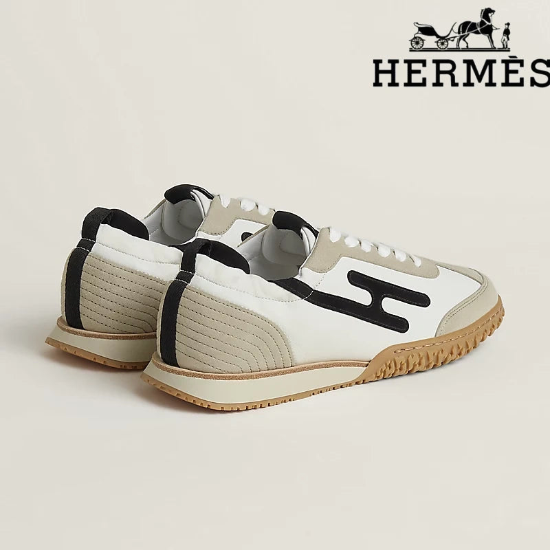 Hermès Jet Sneaker "White And Black" Leather Nubuck Men Retro Sneakers