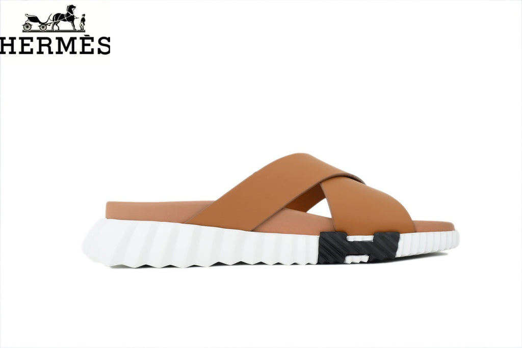 Hermès Cross Strap Thick Sole Men Slide Sandals "Tan"