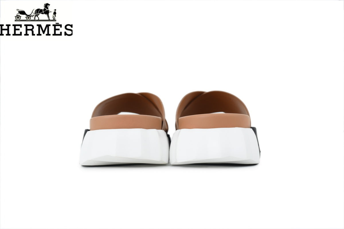 Hermès Cross Strap Thick Sole Men Slide Sandals "Tan"