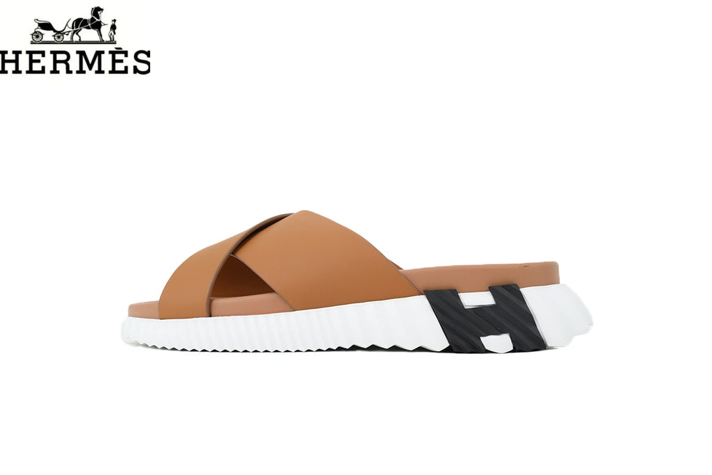 Hermès Cross Strap Thick Sole Men Slide Sandals "Tan"