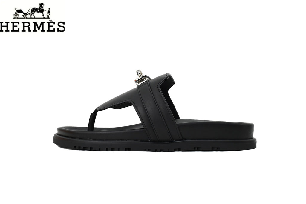 Hermès Empire Series Leather Thong Sandals "Black"