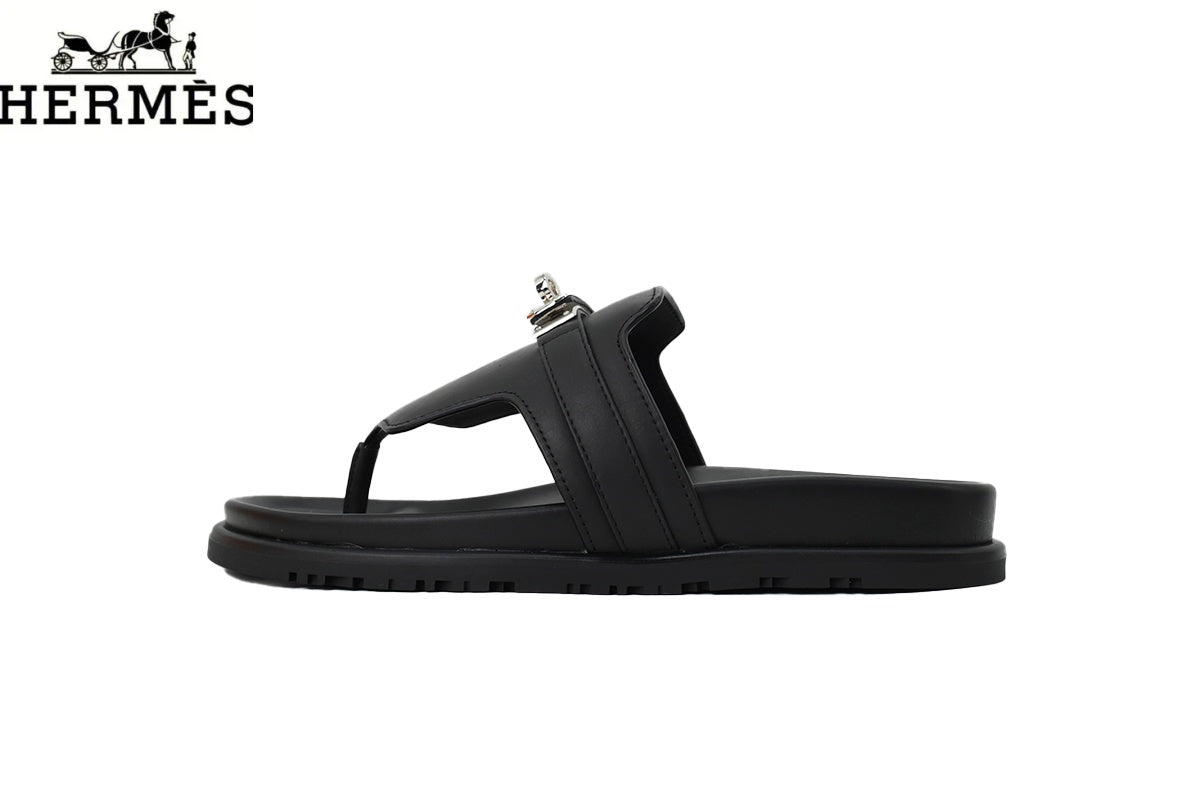 Hermès Empire Series Leather Thong Sandals "Black"