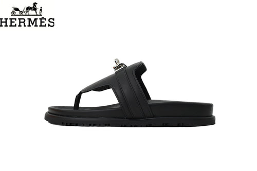 Hermès Empire Series Leather Thong Sandals "Black"