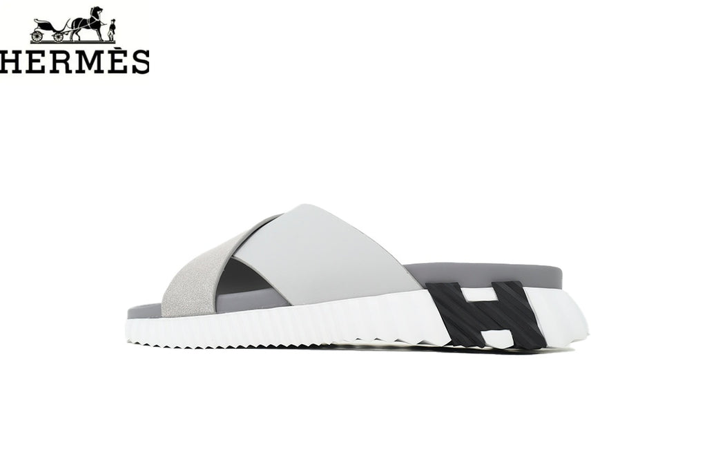 Hermès Cross Strap Thick Sole Men Slide Sandals "Grey"