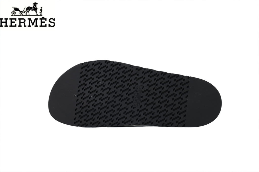 Hermès Cross Band Leather Suede Slide Sandals "Black"