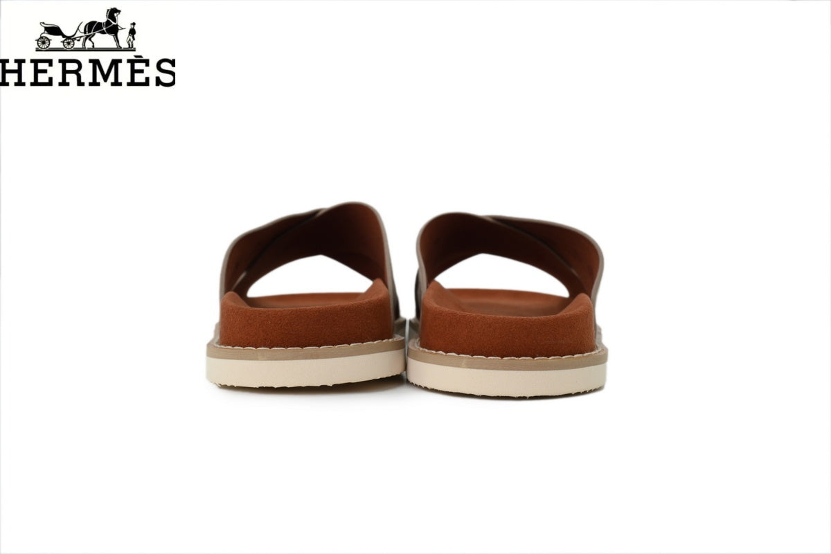 Loro Piana Cross Band Suede Slide Sandals "Light Taupe"