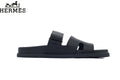 Hermès Chypre Adjustable Strap Leather Slide Sandals "Black"