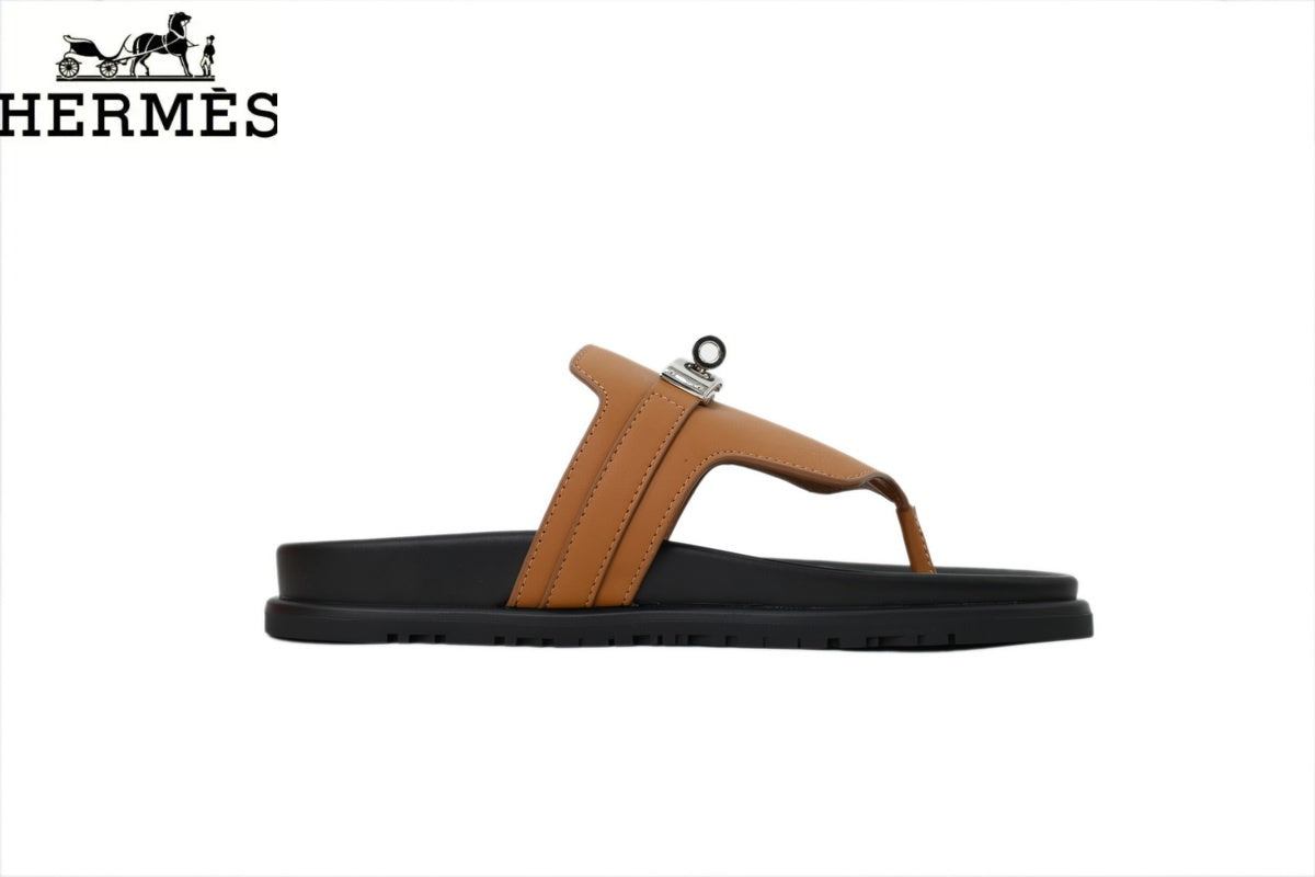 Hermès Empire Series Leather Thong Sandals "Brown"