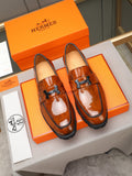 Hermes Group Series "Chestnut" Patent Leather H Logo Thick Sole Men Loafers