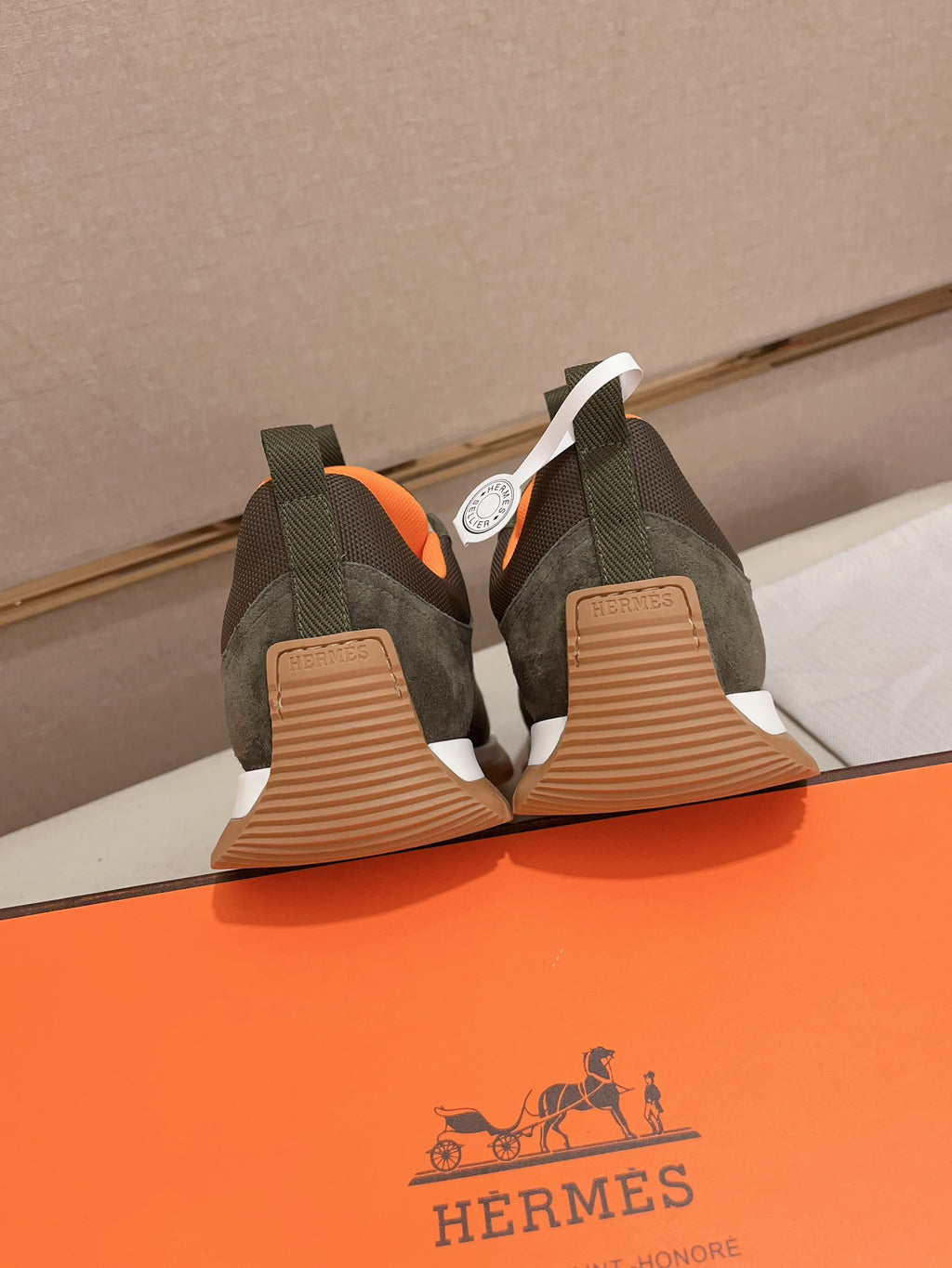Hermès Trail Sneaker "Olive Green" Suede Mesh Men Outdoor Sneakers