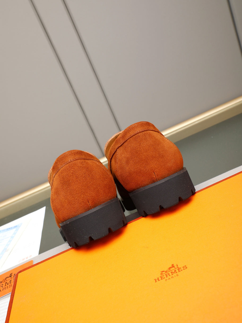 Hermès Trait Loafer "Cognac" Suede Leather Men Thick Sole Loafers