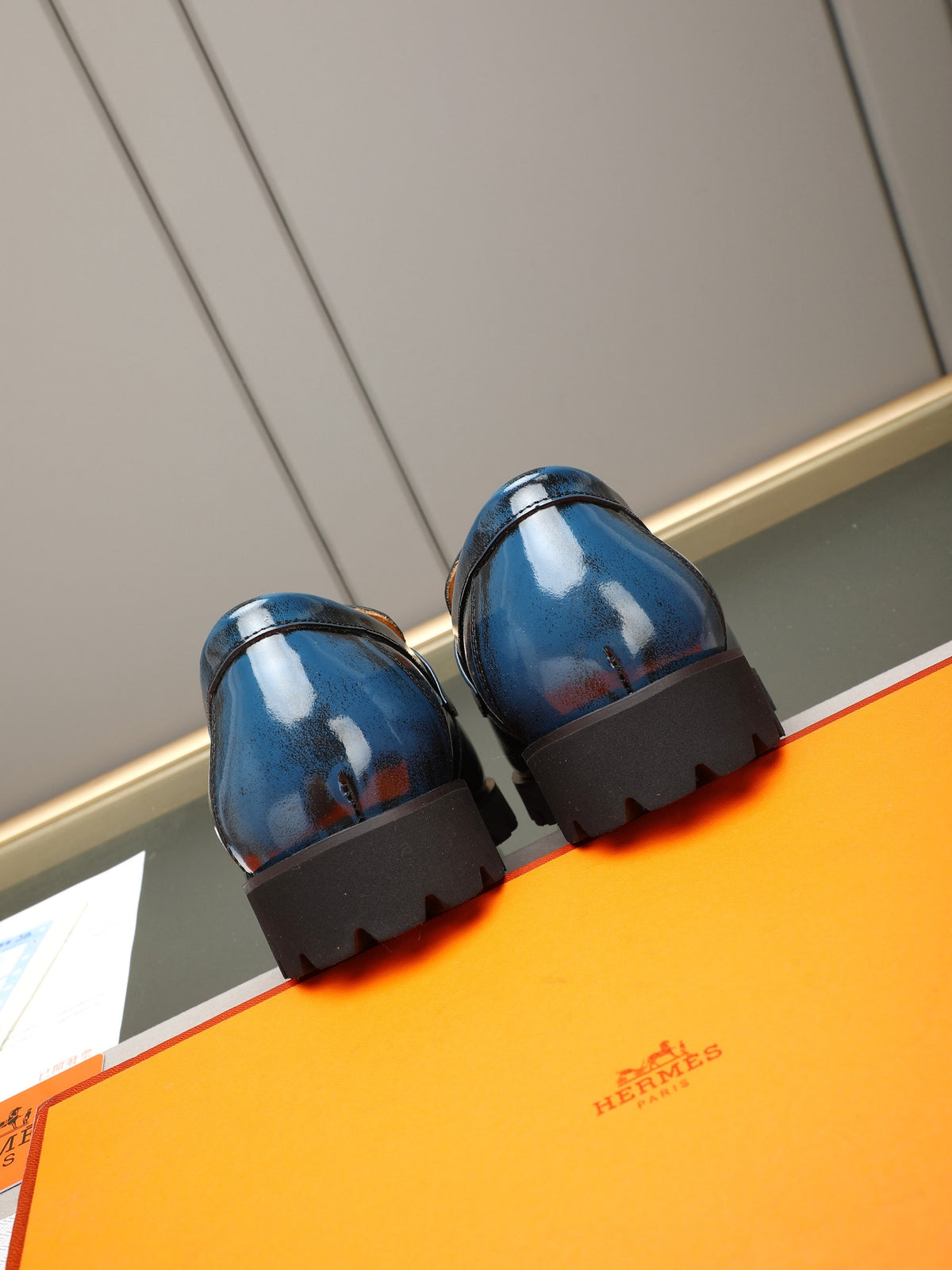 Hermès Trait Loafer "Dark Blue" Patent Leather Men Thick Sole Loafers