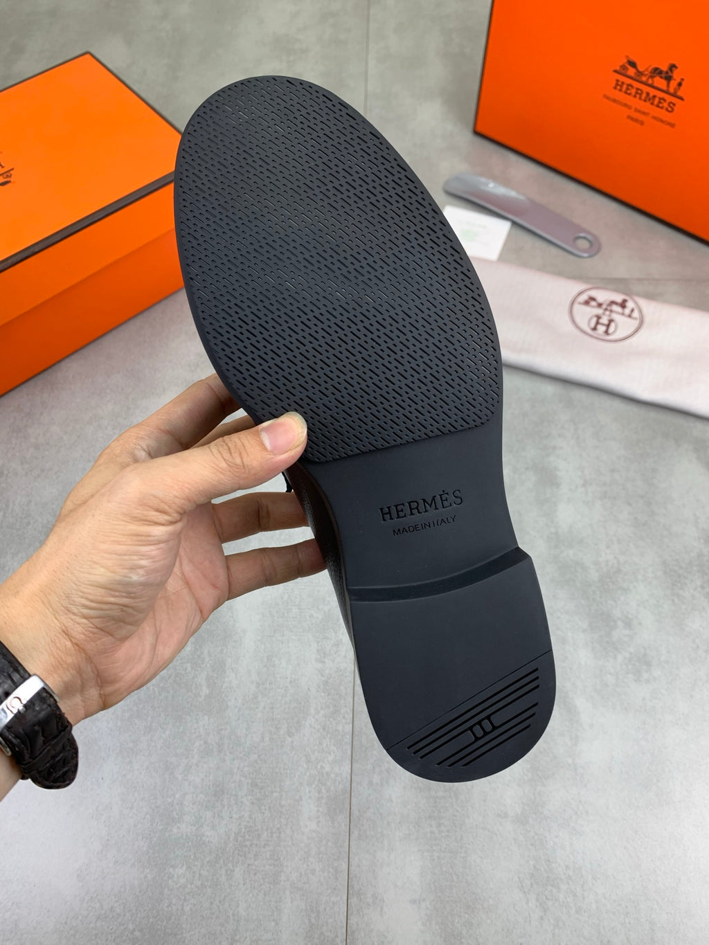 Hermes Group Series "Black" Grain Leather H Logo Men Loafers