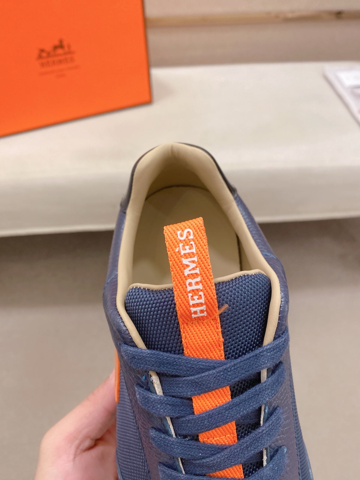 Hermès Trail Sneaker "Navy Blue" Leather Mesh Men Casual Sneakers